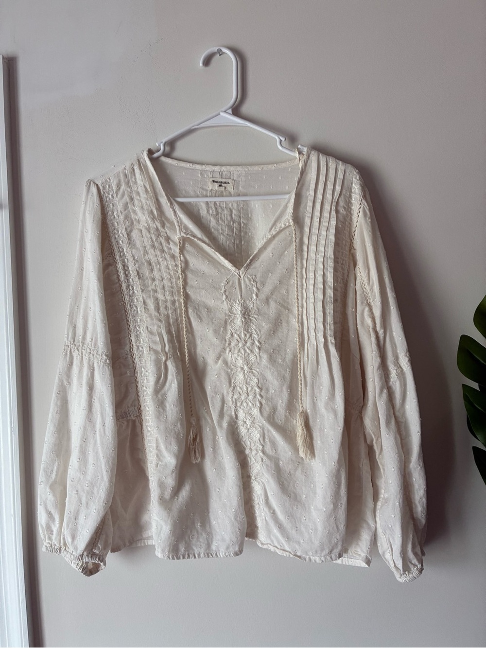 World Market 100% Cotton Embroidered Peasant Top